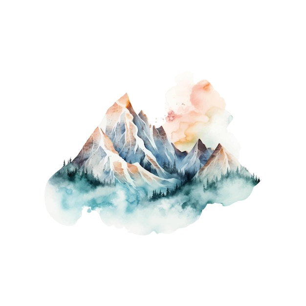 Watercolor mountain illustration on white background