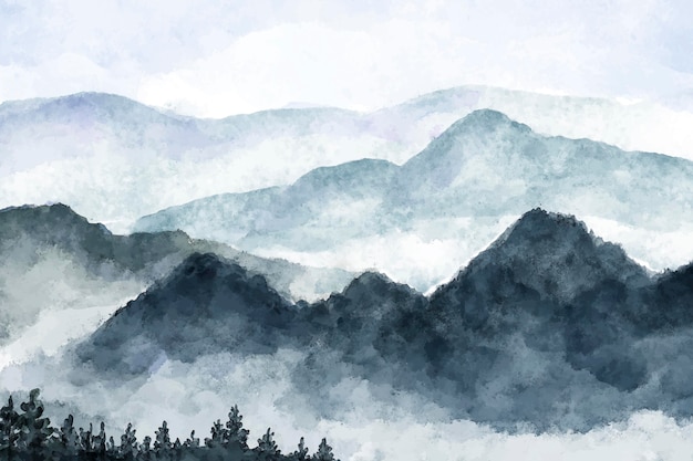 Watercolor mountain landscape