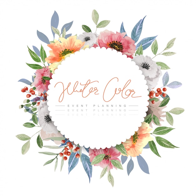 Vector watercolor multi color flowers frame.