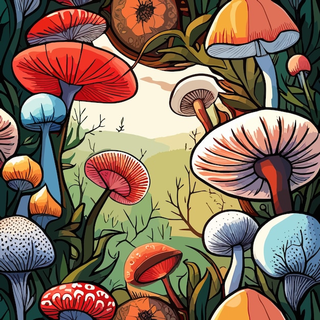 Funghi dell'acquerello autunno pittura dei funghi funghi selvatici astratti illustrazione vettoriale vettore