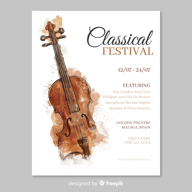 Vector watercolor music festival poster template