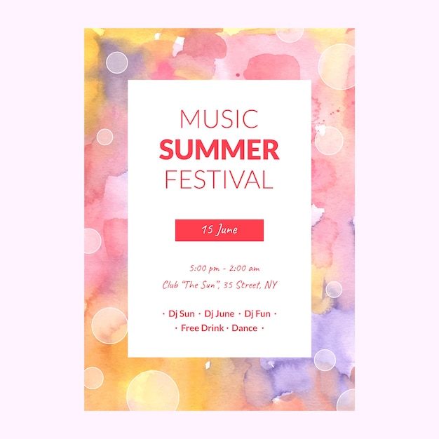 Vector watercolor musical event poster template
