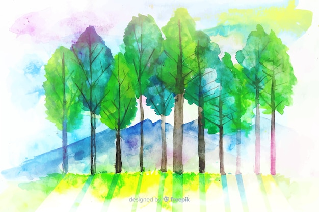 Vector watercolor natural background with landscape