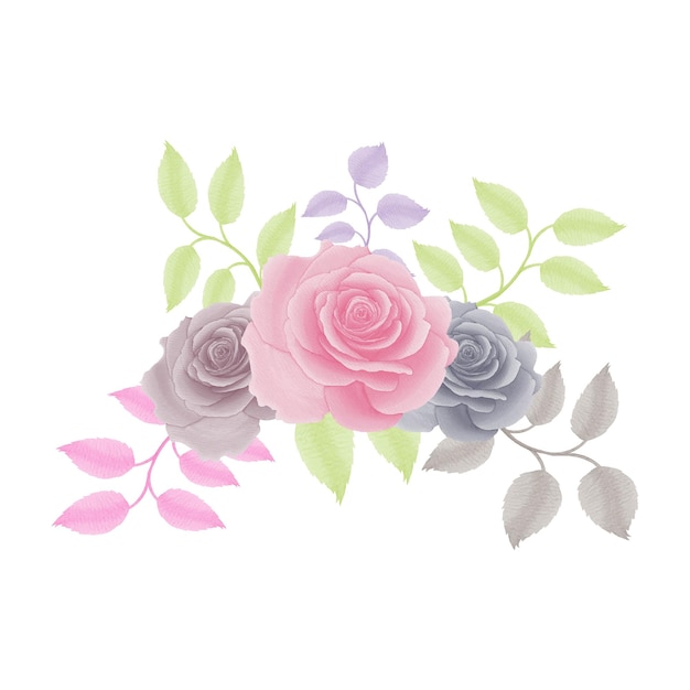 Watercolor natural flower and leave set design