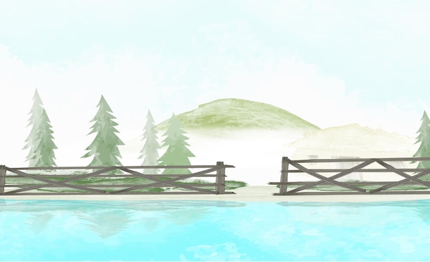 Vector watercolor nature background landscape scene