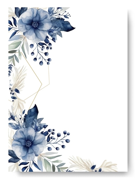 Watercolor navy blue anemone floral clipart Wedding invitation elements