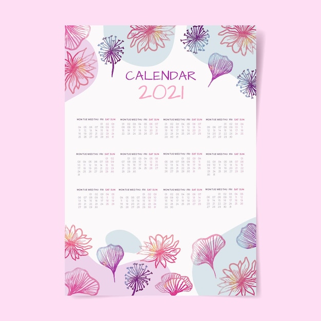 Watercolor new year 2021 calendar template