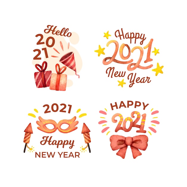 Vector watercolor new year 2021 party badge collection