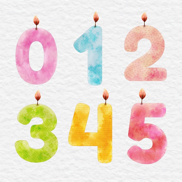 Watercolor number candle collection set