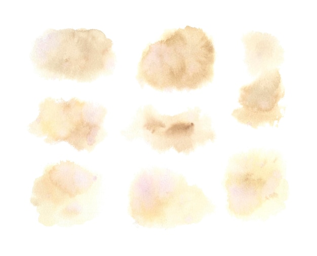 Vector watercolor ochre stains and strokes set