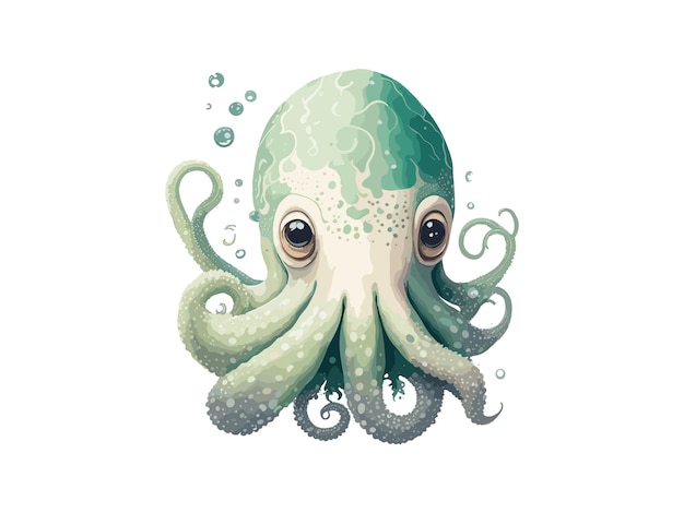 Vector watercolor octopus clip art floral illustration digital artwork
