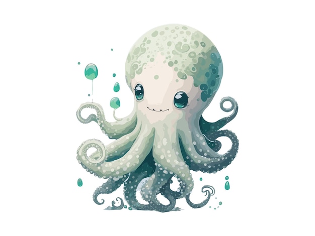 Vector watercolor octopus clip art floral illustration digital artwork