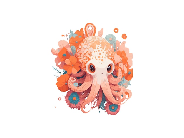 Watercolor Octopus Clip Art Floral Illustration Digital Artwork
