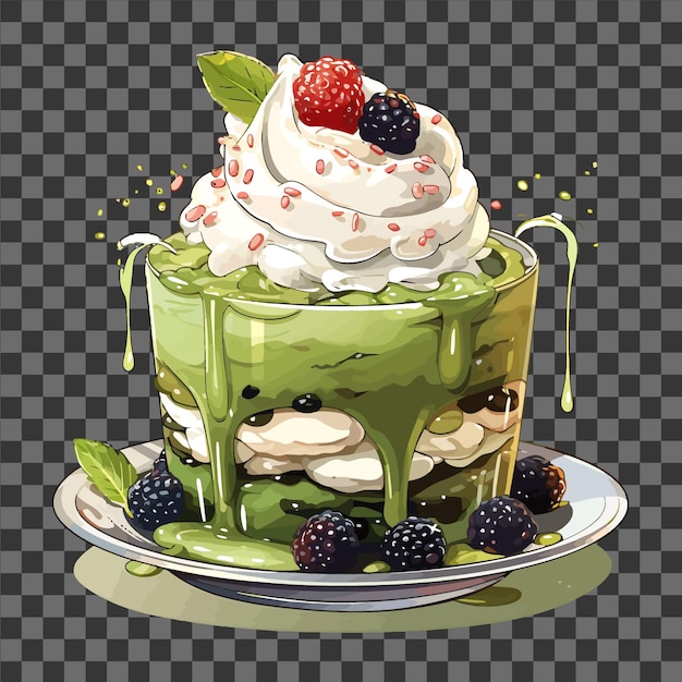 ベクトル 韓国の緑茶のアクアカラー (bingsu cake) 韓国のインスパイアされたケーキ (cake green colo vector clipart eps art)