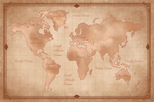 Vector watercolor old world map illustration