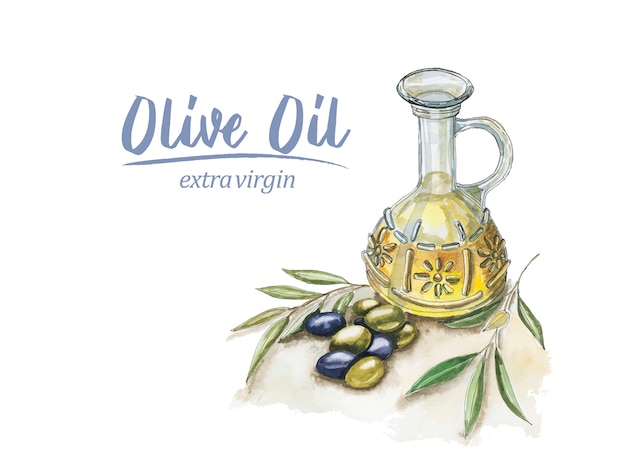 Vector watercolor olive oil