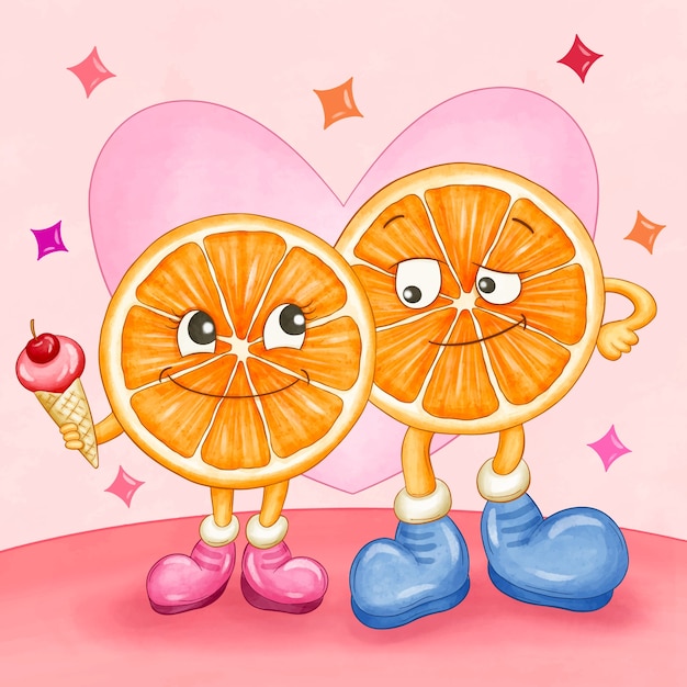 Watercolor orange couple illustration