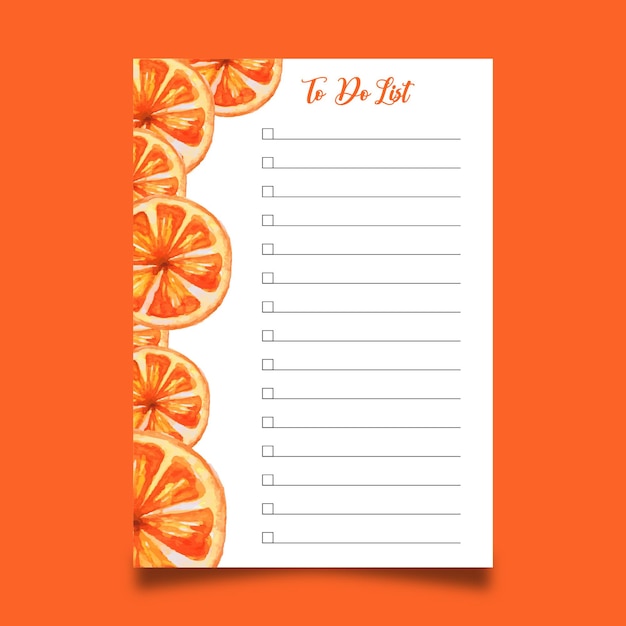 Vector watercolor orange to do list  template