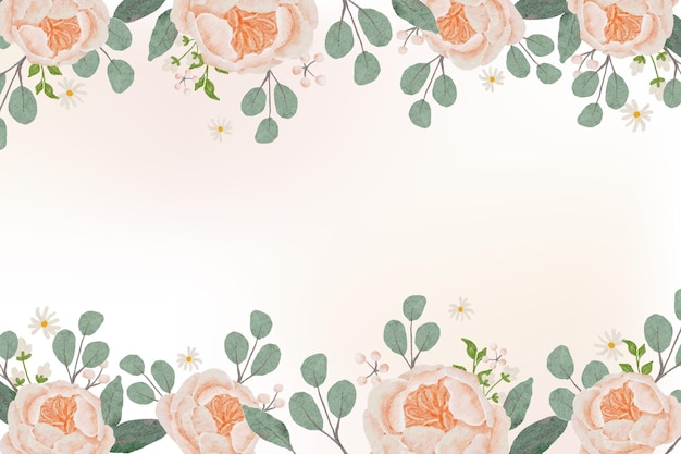 Vector watercolor orange peach blooming rose bouquet wreath frame banner background