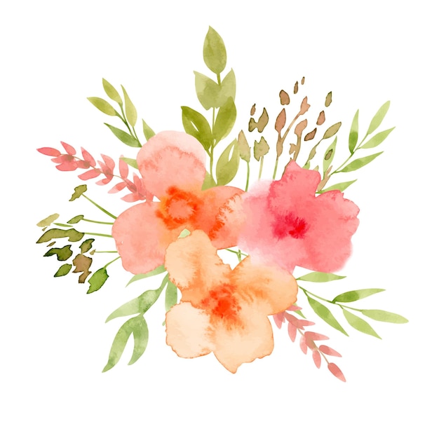 Premium Vector | Watercolor orange and pink abstract flowers with green ...