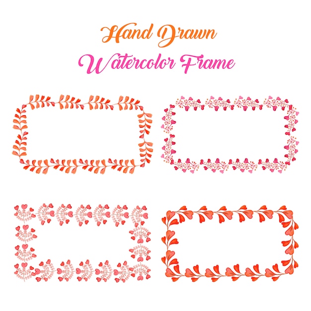 Vector watercolor orange and pink floral rectangle frame