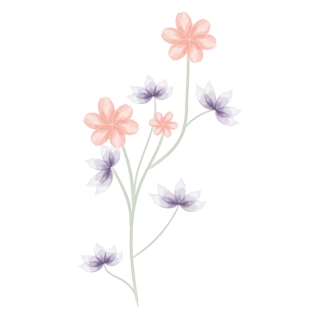 Vector watercolor orange and purple flower