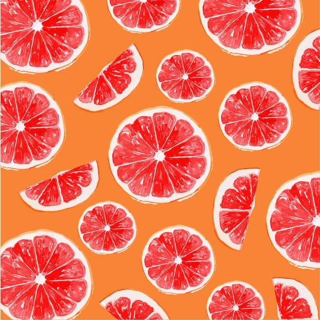 Vector watercolor orange and red grapefruit seamless pattern