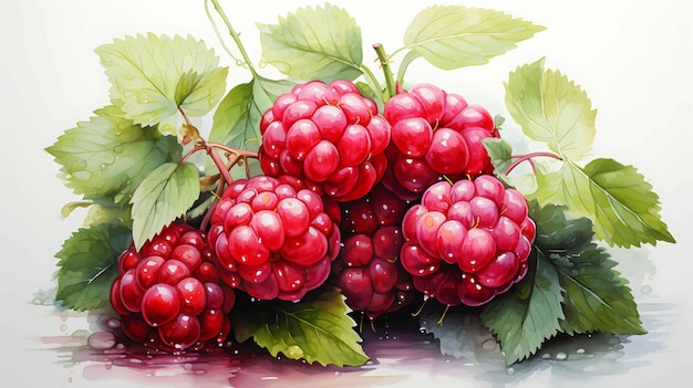 Watercolor organic fresh raspberry fruits