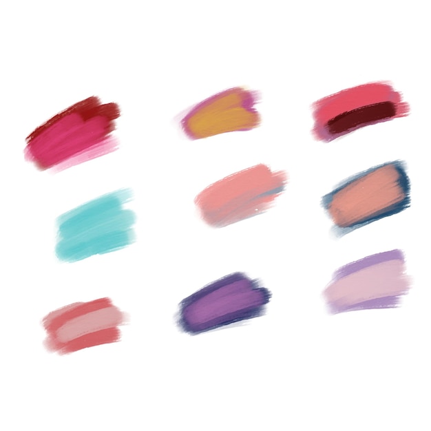 watercolor paint brush strokes set pink and purple color palette vector illustration on white back