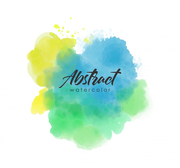 Watercolor paint stroke, abstract splash color, watercolor effect vector, blue, green and yellow colored texture