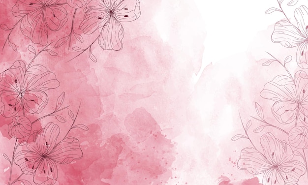 Watercolor painted background with hand drawn flowers