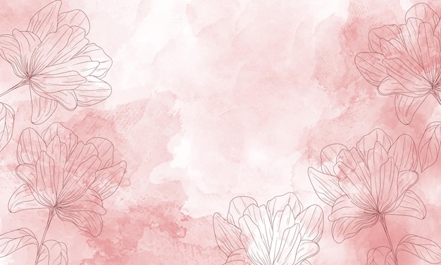 Vector watercolor painted background with hand drawn flowers