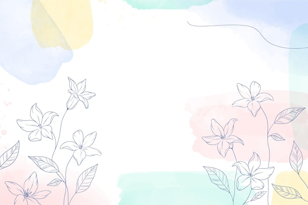 Fondo dipinto ad acquerello con fiori disegnati a mano