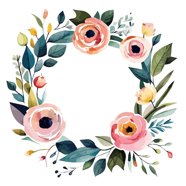 Vector watercolor painted floral wreath yellow and pink wild flowers isolated on white background vector