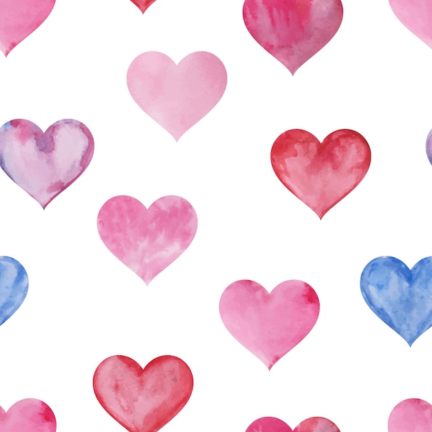 Watercolor painted hearts seamless pattern color background for valentines day vector