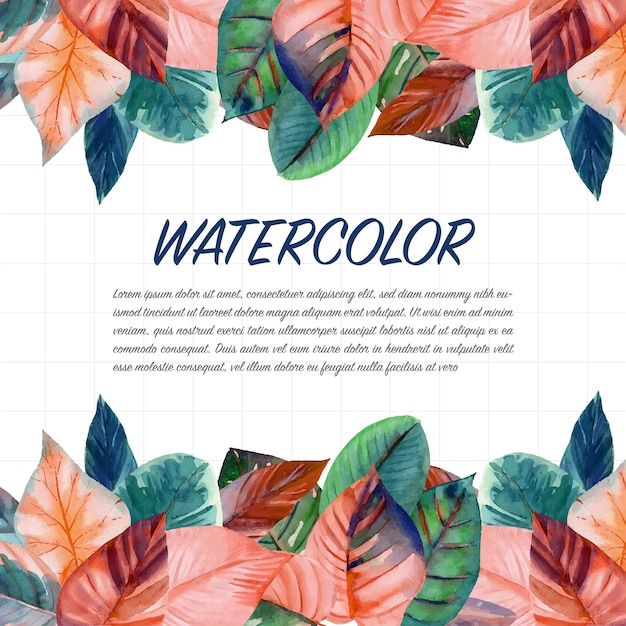 Watercolor painted leaves background