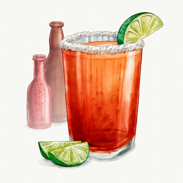 Watercolor painted michelada illustration