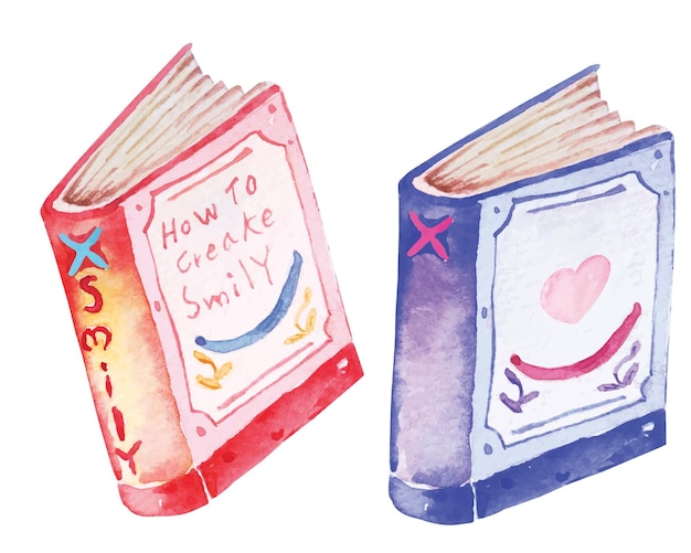 Watercolor painting of book.stationery supplies for school.