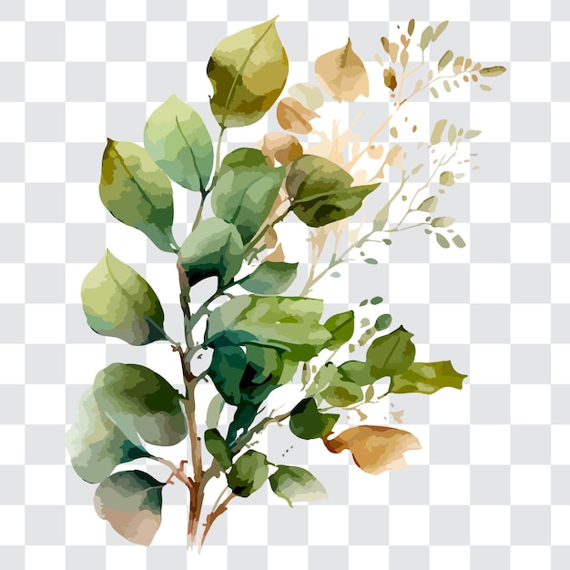 A watercolor painting of a branch of a green plant.