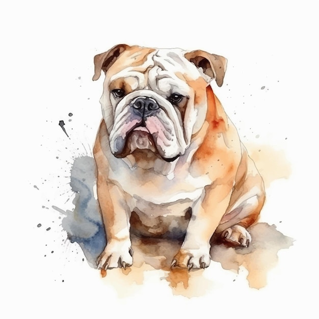 A watercolor painting of a bulldog.