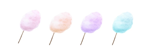 Vector watercolor painting of cotton candy in four different colours