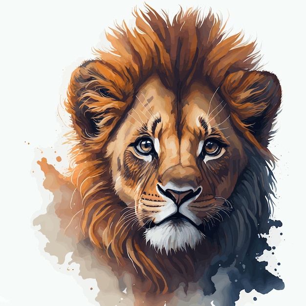 Watercolor painting of a cute lion generative ai