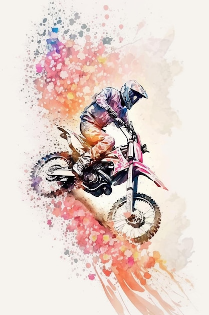 A watercolor painting of a dirt bike rider