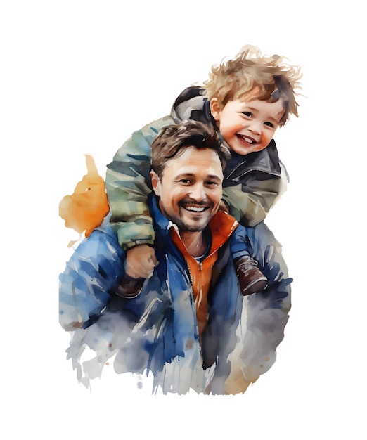 Vector a watercolor painting of a father and son on white background