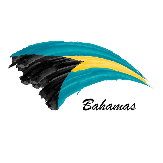 Watercolor painting flag of Bahamas Hand drawing brush stroke illustration