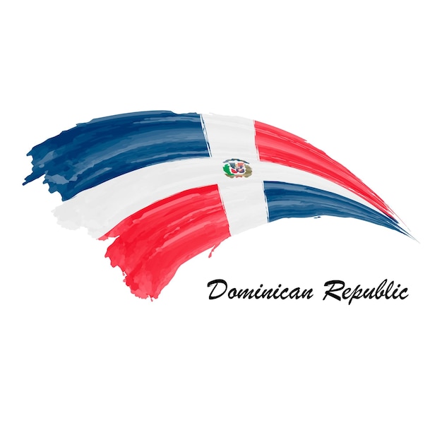 Watercolor painting flag of Dominican Republic Hand drawing brush stroke illustration