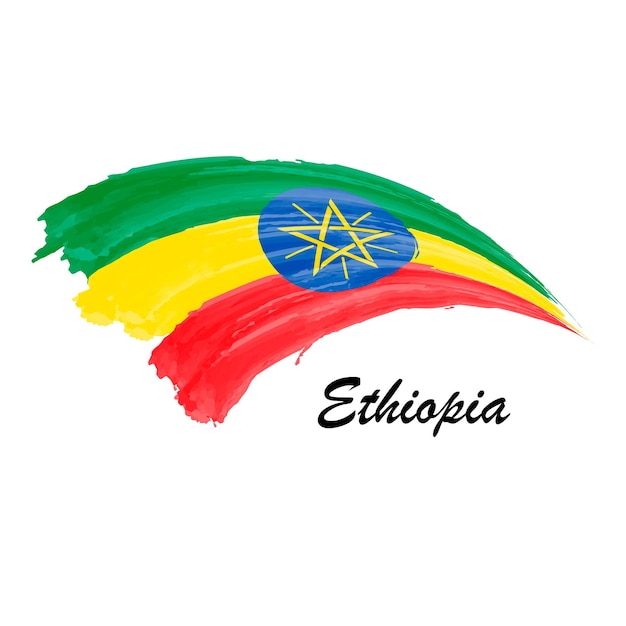 Акварельная живопись флаг Эфиопии Ручной рисунок мазка кистью иллюстрации