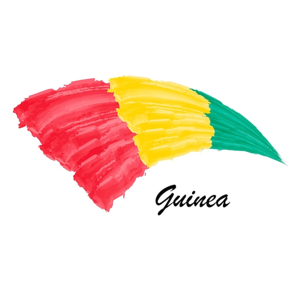 Акварельный флаг Гвинеи Ручной рисунок мазка кистью иллюстрации