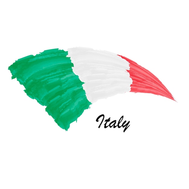 Watercolor painting flag of Italy Brush stroke illustration