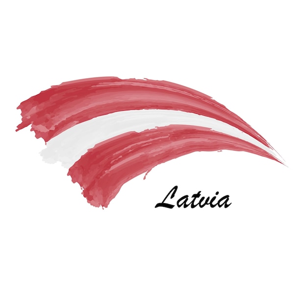 라트비아 브러시 스트로크 그림의 수채화 그림 국기